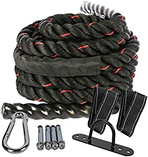 BIGTREE Battle Rope Poly Dacron 1.5 in Diameter 40 ft Length, Training Rope with Protective Sleeve and Wall Mount