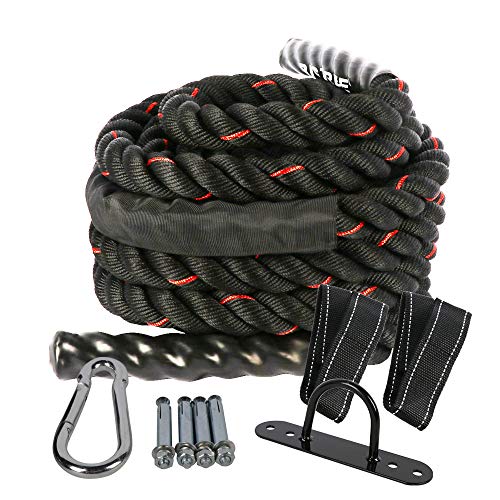 BIGTREE Battle Rope Poly Dacron 1.5 in Diameter 40 ft Length, Training Rope with Protective Sleeve and Wall Mount