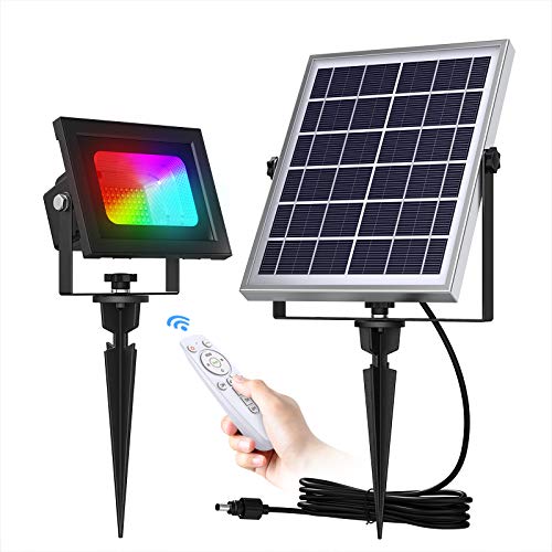 Solar Flood Light Solar Spotlights Outdoor 7 Singe Colors & Color Changing RGB with Remote Control Uponun 60LED IP67 Waterproof Solar Powered Landscape Spot Lights for Garden, Lawn, Patio, Tree, Yard