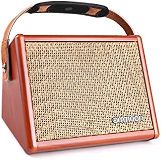 ammoon Acoustic Guitar Amplifier 15 Watt Portable Amp BT Speaker with Microphone Input Supports Volume Bass Treble Control Reverb Effect Built-in Rechargeable Battery