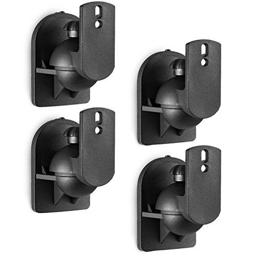 WALI Speaker Wall Mount Brackets Multiple Adjustments for Bookshelf, Surrounding Sound Speakers, Hold up to 7.7 lbs, (SWM402), 4 Pack, Black