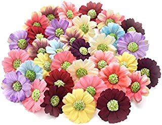 Fake flower heads in bulk wholesale for Crafts Artificial Sunflower Daisy Head Silk Handmake Flower Heads Wedding Decoration DIY Wreath Gift Box Scrapbooking Fake Flower 100pcs 4cm (Colorful)