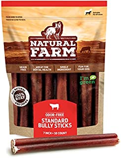 Natural Farm Bully Sticks 7-inch (10 Units) - Odor Free - 100% Beef Chews for Pups, Small and Medium Dogs - Non-GMO, Grain-Free, Fully Digestible, Natural Treats to Keep Your Dog Busy