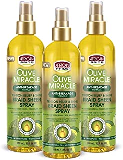 African Pride Olive Miracle Braid Sheen Spray (3 Pack) with tea tree oil and olive oil to protect and moisturize scalp and hair.12oz.