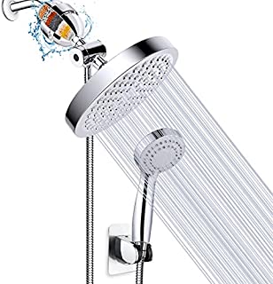 Filtered Shower Head, High Pressure Rainfall Shower Head/Handheld Shower Filter Combo, Luxury Modern Chrome Plated with 60'' Hose Anti-leak with Holder