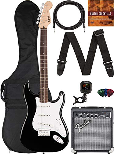 Fender Squier Bullet Stratocaster HT - Black Bundle with Frontman 10G Amplifier, Gig Bag, Instrument Cable, Tuner, Strap, Picks, and Austin Bazaar Instructional DVD