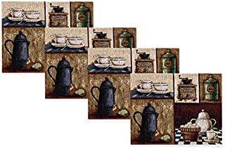 Coffee Pot Placemats Woven Tapestry Place Mats - Set of 4 Decorative Pot Collection, Dining Room Kitchen Heat Insulation Stain-Resistant Placemats, Machine Washable, 13x19 Inches