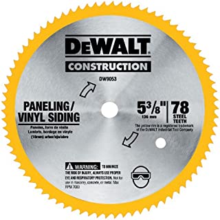 DEWALT DW9053 5-3/8-Inch 80 Tooth Paneling and Vinyl Cutting Steel Saw Blade with 10 mm Arbor