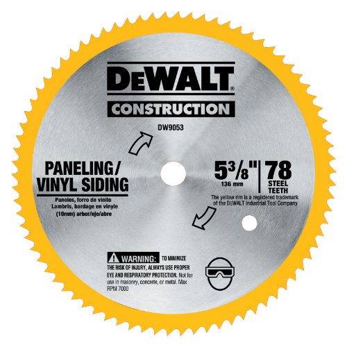 DEWALT DW9053 5-3/8-Inch 80 Tooth Paneling and Vinyl Cutting Steel Saw Blade with 10 mm Arbor