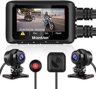 Motorcycle Camera Waterproof, WonVon MT1 1080P Front and Rear Motorbike Recording Dash Cam with 2.7 LCD Display Built-in WiFi, GPS Module, Night Vision, G-Sensor, Loop Recording for Sportbike Rider