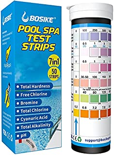 BOSIKE 7 in 1 Pool Test Strips, Water Test Kit for Swimming Pool/Spa/Hot Tub/Home Water, Testing Cyanuric Acid, Free Chlorine/Bromine, Total Chlorine, Water Hardness, Alkalinity and pH,50 ct