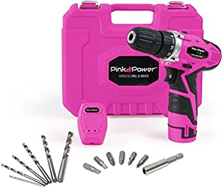 Pink Power PP121LI 12V Cordless Drill & Driver Tool Kit for Women- Tool Case, Lithium Ion Electric Drill, Drill Set, Battery & Charger