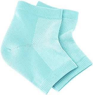 NatraCure Vented Moisturizing Gel Heel Sleeves - (Skin softening footcare treatment socks for Cracked heels, Dry feet, Foot calluses, Rough heel socks - (608-M CAT) - Color: Aqua Blue - Size: Regular