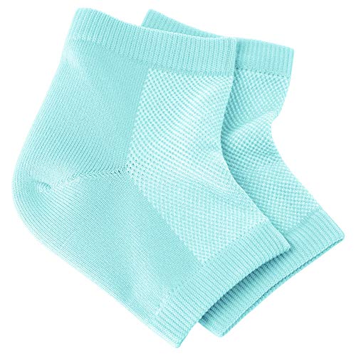 NatraCure Vented Moisturizing Gel Heel Sleeves - (Skin softening footcare treatment socks for Cracked heels, Dry feet, Foot calluses, Rough heel socks - (608-M CAT) - Color: Aqua Blue - Size: Regular