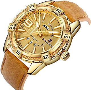 NAVIFORCE Luxury Men Sports Watches Waterproof Quartz Leather Watch Gold Big Face Date Clock