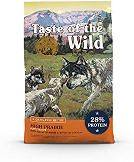 Taste of the Wild High Prairie Canine Grain-Free Recipe with Roasted Bison and Venison Dry Dog Food for Growing Puppies, Made with High Protein from Real Meat and Guaranteed Nutrients 14lb