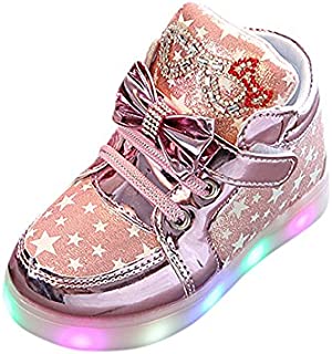 Kids LED Light Up Shoes,WUAI Little Girls Boys Flashing Sneakers Cute Breathable Luminous Walking Shoes (Pink,18-24 Months)