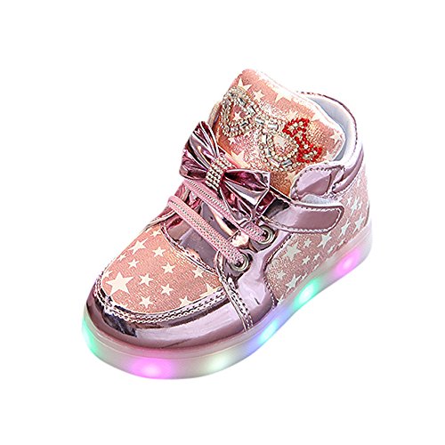 Kids LED Light Up Shoes,WUAI Little Girls Boys Flashing Sneakers Cute Breathable Luminous Walking Shoes (Pink,18-24 Months)