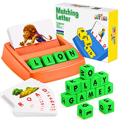 Educational Games for Kids Ages 3-8, Matching Letter Game for Kids Toys for 3-8 Year Old Boys Girls Xmas Gifts for 3-8 Year Old Girls Boys Preschool Kindergarten Educational Spelling Toys Orange