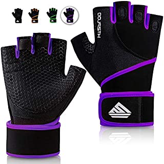 HTZPLOO Workout Gloves Gym Gloves Weight Lifting Gloves for Women with Full Palm Pad,Strong Wrist Wraps Support,Enhanced Grip,for Fitness,Training,Weightlifting,Exercise(Purple,Small)