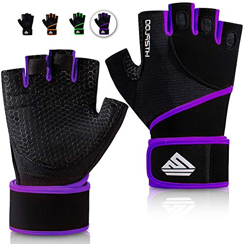 HTZPLOO Workout Gloves Gym Gloves Weight Lifting Gloves for Women with Full Palm Pad,Strong Wrist Wraps Support,Enhanced Grip,for Fitness,Training,Weightlifting,Exercise(Purple,Small)