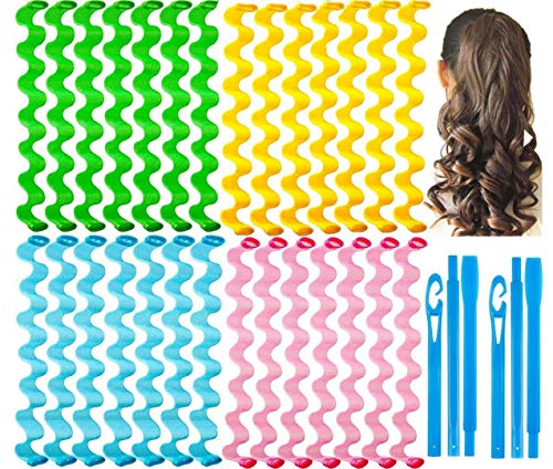 28 Pieces Hair Curlers Styling Kit,No Heat Hair Curls Hair Curlers Magic Hair Rollers Heatless Wave Styles with 2 Pieces Styling Hooks for Extra Long Hair Most Kinds of Hairstyles (45cm/17.7))