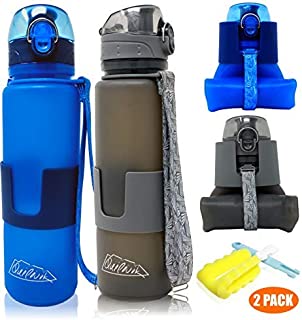 Collapsible Water Bottle/Travel Water Bottle (2Pack), 22 Oz Silicon Water Bottle/Foldable Water Bottle, Leak Proof /BPA Free For Hiking, Gym,Travel,(Black &Blue) (22oz, (BLACK & BLUE) 2PACK)