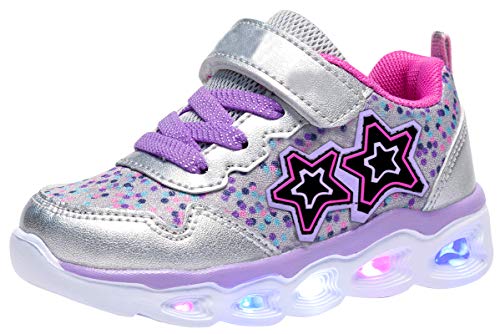 COODO Toddler Kid Girls Sneakers Flashing Glitter Shoes (6 M US Toddler, Grey)