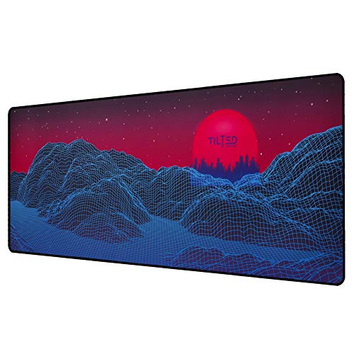 Tilted Nation Extended Gaming Mouse Pad Large - Mice and Keyboard Mat with Non-Slip Game Mousepad Base - Easy to Clean, Water Resistant Desk Pads for Mac PC Gamers (Synth Galaxy Style)