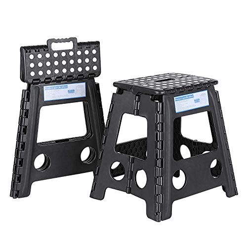 Prasacco 2 Pack Folding Step Stool for Adults, 15 Inch 39.2CM, Foldable Step Stool Holds Up to 330 lbs Each, Portable lightweight with Handle, Anti-Skid, Great for Kitchen, Bathroom, Garden