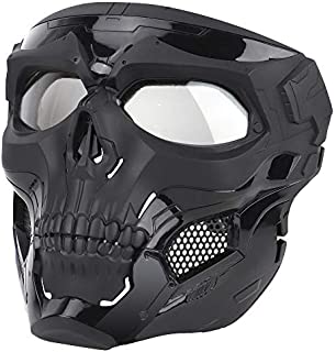 Senmortar Airsoft Mask Paintball Masks with Clear PC Lens Full Face Skull Black Masks Tactical Protective Gear for Halloween Paintball Cosplay Party BBS Gun Shooting Game