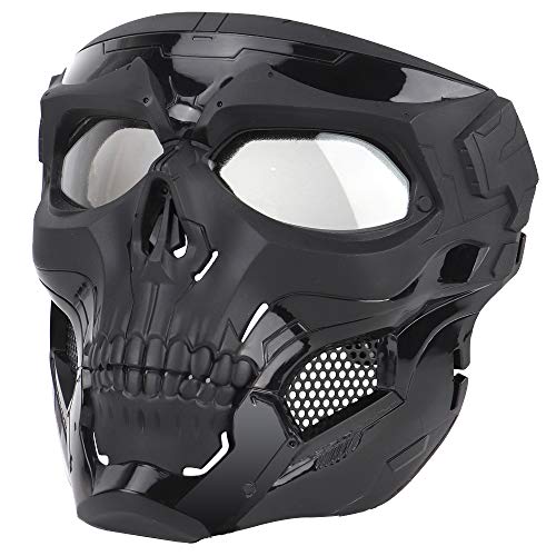 Senmortar Airsoft Mask Paintball Masks with Clear PC Lens Full Face Skull Black Masks Tactical Protective Gear for Halloween Paintball Cosplay Party BBS Gun Shooting Game