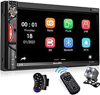 aboutBit Bluetooth Car Stereo Receiver, 7 Inch HD Touchscreen Double Din Car Audio MP5 Multimedia Player with Mirror Link, Rearview Camera, AM/FM Radio, USB/SD/AUX, Fast Charging