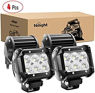 Nilight - 60001F-C LED Light Bar 4PCS 4 Inch 18W LED Bar 1260lm Flood Led Off Road Driving Lights Led Fog Lights Jeep Lighting LED Work Light for Van Camper SUV ATV ,2 Years Warranty