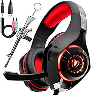 Pro Gaming Headset for PC PS4 Xbox One Surround Sound Over-Ear Headphones with Mic LED Light Bass Surround Soft Memory Earmuffs for Computer Laptop Switch Games Kids Boys Teens Gifts