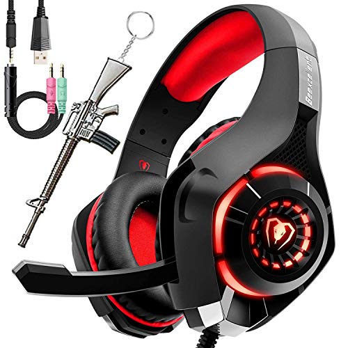 Pro Gaming Headset for PC PS4 Xbox One Surround Sound Over-Ear Headphones with Mic LED Light Bass Surround Soft Memory Earmuffs for Computer Laptop Switch Games Kids Boys Teens Gifts