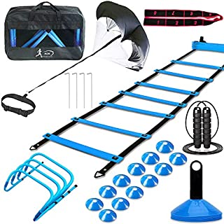 MLCINI Speed Agility Training Set, Includes 1 Resistance Parachute, 1 Agility Ladder, 4 Steel Stakes, 4 Adjustable Hurdles, 12 Disc Cones | Speed Training Equipment for Soccer Football Basketball