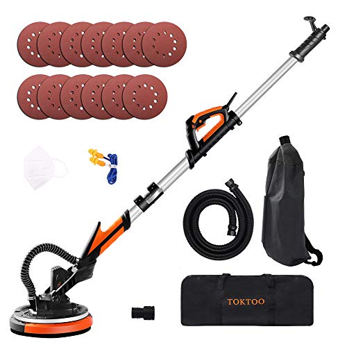 Drywall Sander, TOKTOO 800W Electric Drywall Sander with Vacuum Attachment, 13 Sanding Discs, LED and 6 Variable Speed, Extendable Handle and Carrying Bag