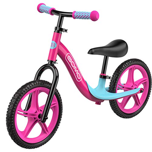 GOMO Balance Bike - Toddler Training Bike for 18 Months, 2, 3, 4 and 5 Year Old Kids - Ultra Cool Colors Push Bikes for Toddlers/No Pedal Scooter Bicycle with Footrest (Pink)