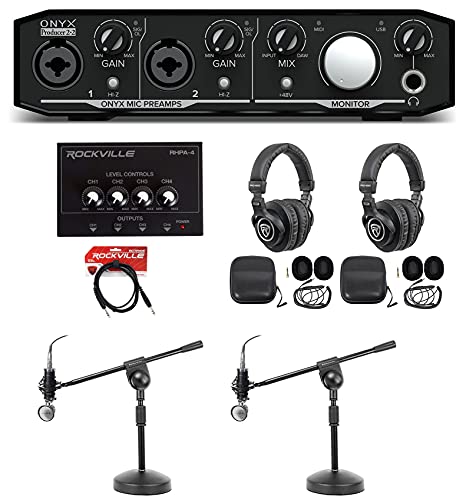 Mackie Podcast Podcasting Bundle w/ Interface+(2) Mics+(2) Headphones+Amp+Stands