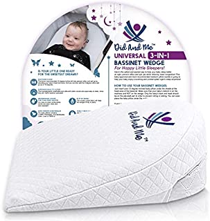 Bassinet Wedge Pillow for Baby - Universal - 3 Elevation Options for Better Sleep Aids in Relieving Reflux Nasal Congestion Feeding - Happy Baby and Happy Parents - Cotton Fabric w/Carry Case