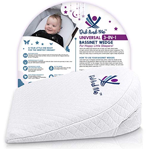 Bassinet Wedge Pillow for Baby - Universal - 3 Elevation Options for Better Sleep Aids in Relieving Reflux Nasal Congestion Feeding - Happy Baby and Happy Parents - Cotton Fabric w/Carry Case