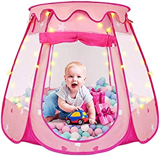 Pop Up Princess Tent, ZUOSEN Ball Pit Kids Play Tent with Star Light for Girls, Foldable and Portable Toddler Girl Toys with a Carrying Bag, Indoor and Outdoor Playhouse Girl Gift (Balls Not Included)