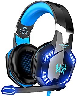 VersionTECH. G2000 Gaming Headset, Surround Stereo Gaming Headphones with Noise Cancelling Mic, LED Lights & Soft Memory Earmuffs for PS5, PS4, Xbox One, Nintendo Switch, PC Mac Computer Games- Blue