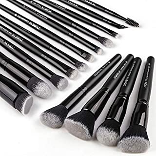 Zoreya Makeup Brushes 15Pcs Makeup Brush Set Premium Synthetic Kabuki Brush Cosmetics Foundation Concealers Powder Blush Blending Face Eye Shadows Black Brush Sets