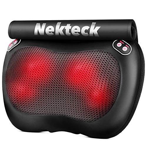 Nekteck Shiatsu Back and Neck Massager with Heat, Electric Deep Tissue Kneading Massage Pillow for Shoulders, Back, Calf, Feet, Relaxation Gifts for Men/Women/Dad/Mom, Use at Home, Office and Car