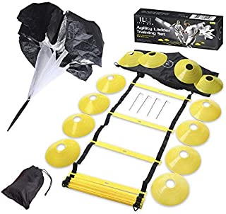 ILLI Products Pro Sport Agility Ladder Training Set. Includes 20 ft. Agility Ladder, 1 Resistance Parachute, 12 Drill Cones and 2 Carrying Bags, Exercise Fitness Equipment for Agility Footwork Drills