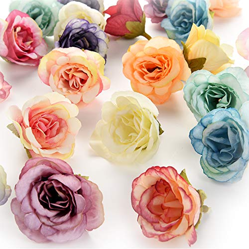 Flower heads in bulk wholesale for Crafts Rose Artificial Silk Peony Flowers Wall Heads Home Wedding Decoration DIY Wreath Accessories Craft Fake Flowers Party Birthday Decor 30Pcs 4cm (Colorful)