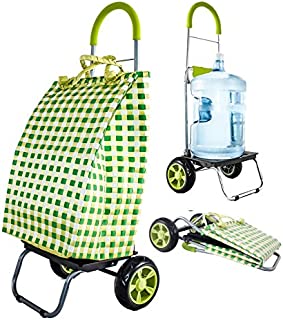 dbest products Trolley Dolly Basket Weave Tote, Green Shopping Grocery Foldable Cart Picnic Beach