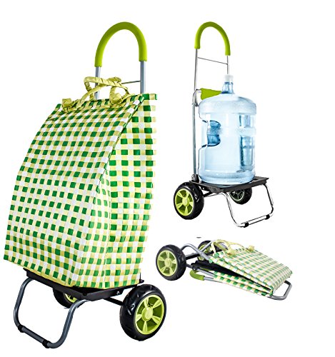 dbest products Trolley Dolly Basket Weave Tote, Green Shopping Grocery Foldable Cart Picnic Beach